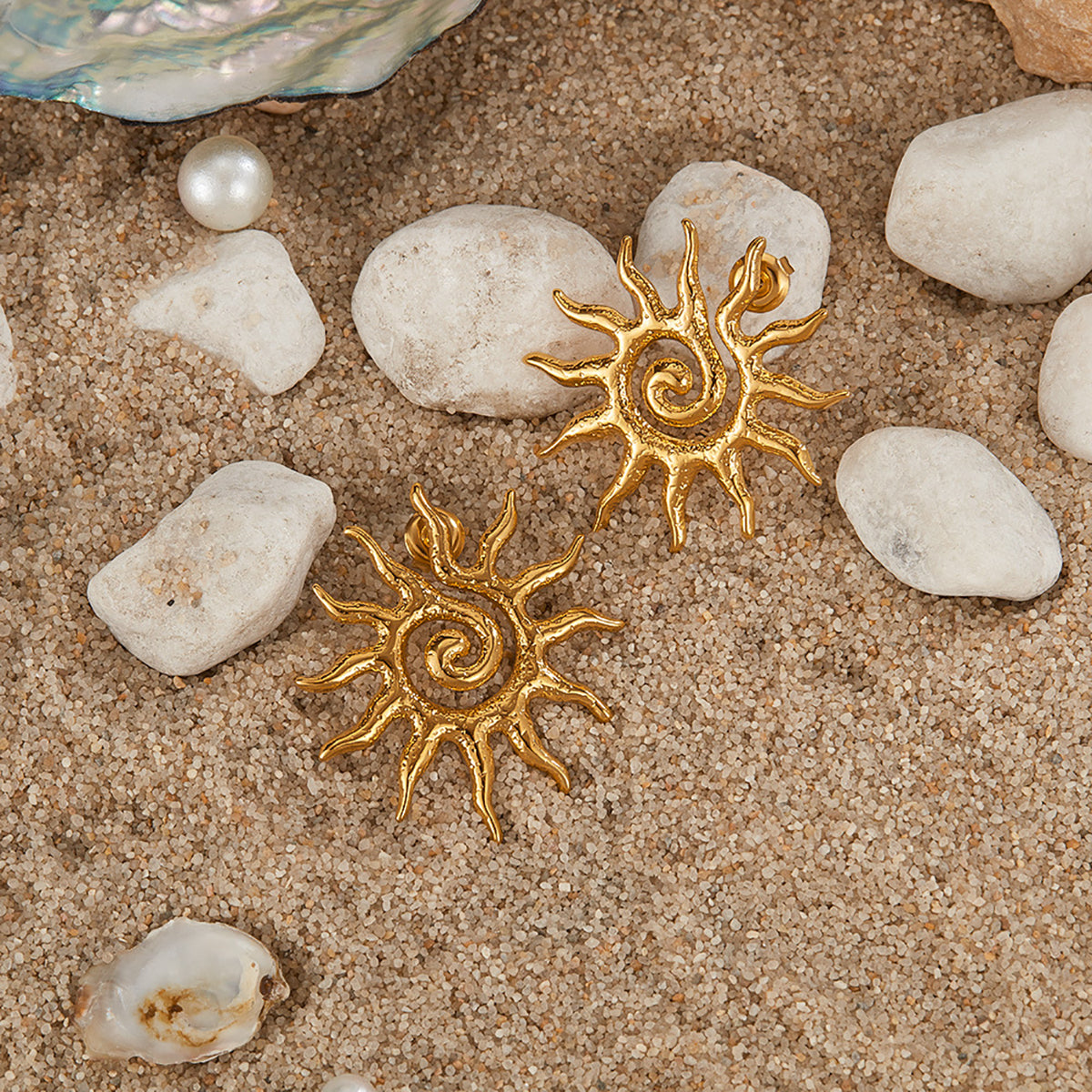 Geometric Sun stainless steel earrings